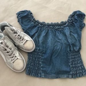 5 for $60 LF Dark Denim Crop Off The Shoulder Top